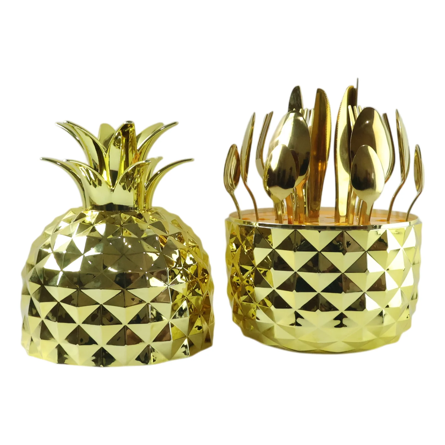 Stainless Steel Golden Cutlery Set with Pineapple Storage Stand (24 Pc Set) - Image 4