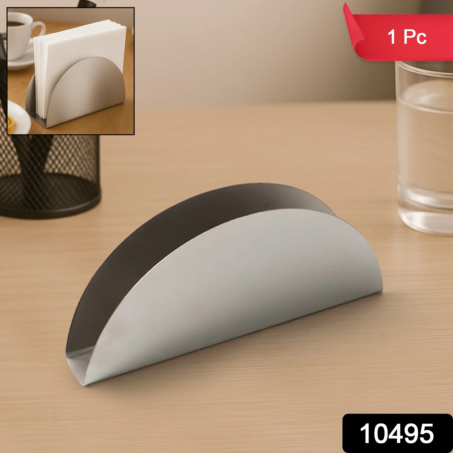 Stainless Steel Half-Moon Shaped Tissue Paper Napkin Holder Stand (1 Pc) - Image 2