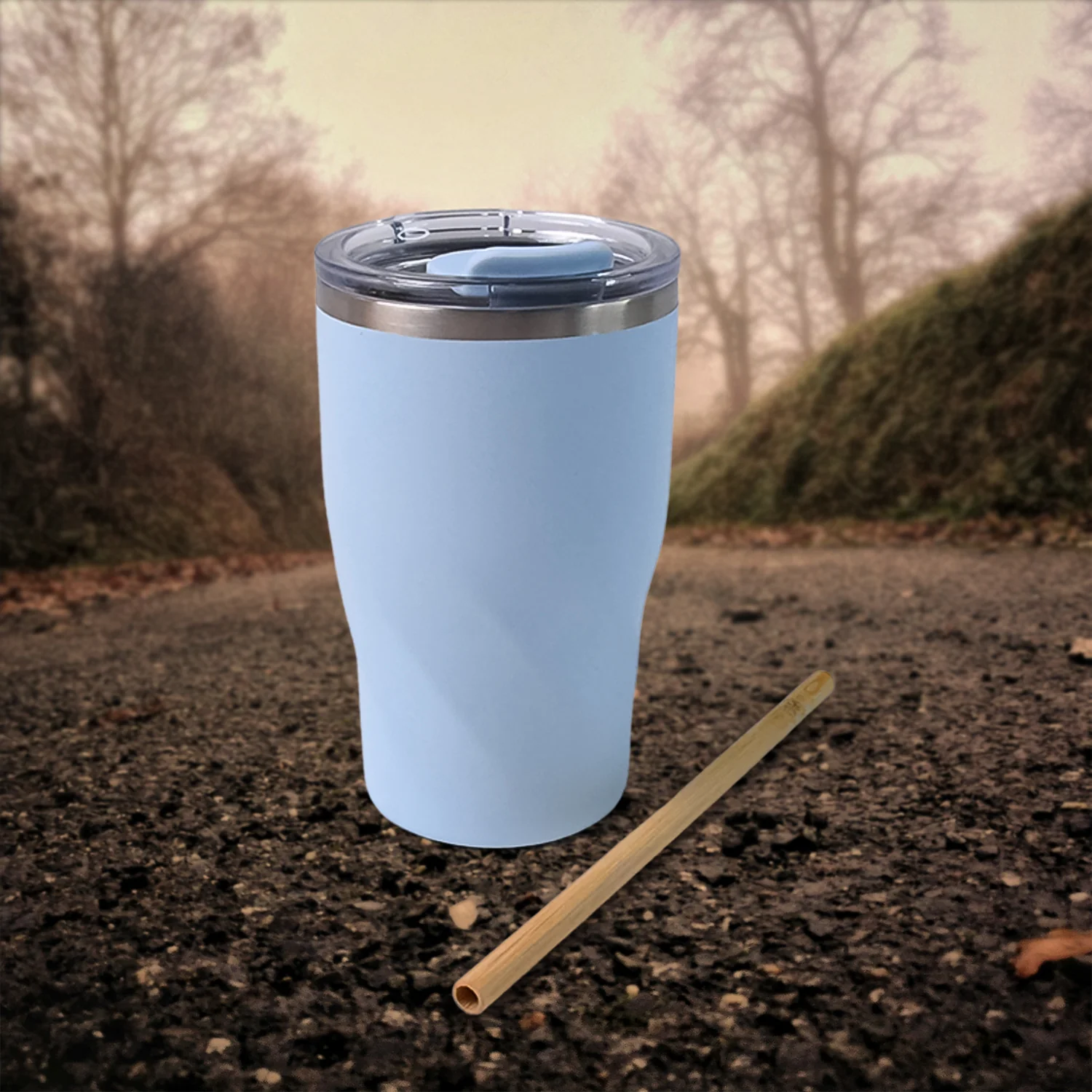 Stainless Steel Insulated Coffee Mug With Wooden Straw, Tumbler (350ml Approx) - Image 6