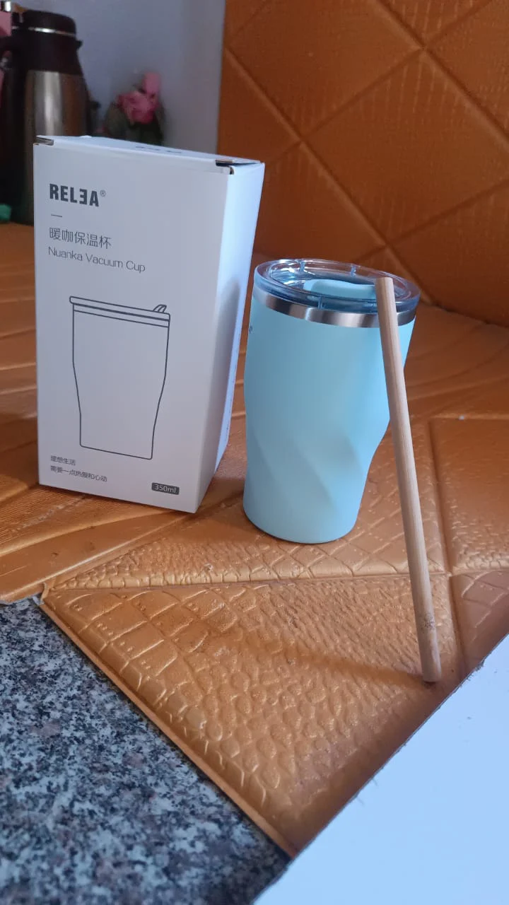 Stainless Steel Insulated Coffee Mug With Wooden Straw, Tumbler (350ml Approx) - Image 7