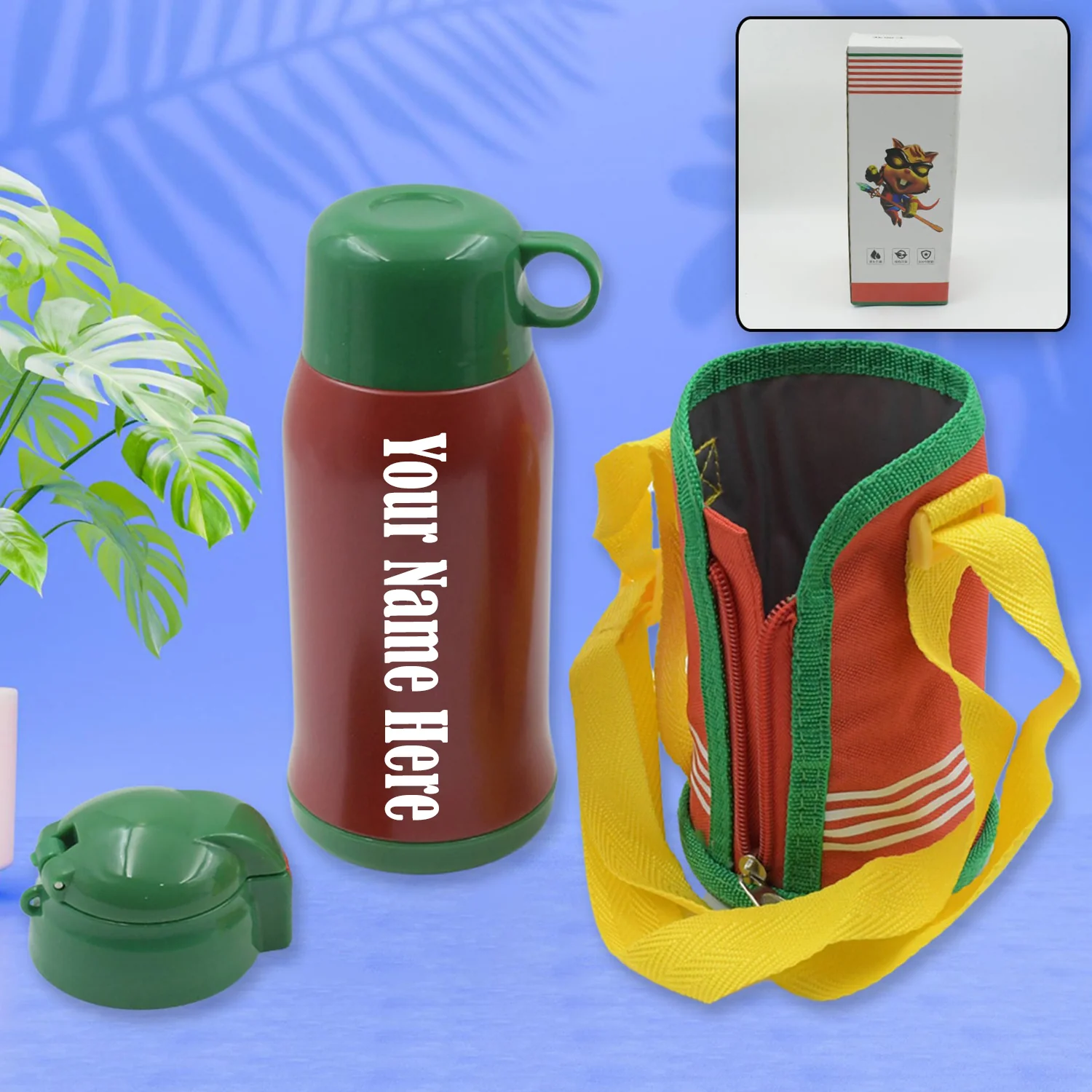 Customize Premium Stainless Steel Insulated Sipper Bottle Print Water FlaskCartoon Vacuum Hot Cold For Kids / Travelling Water Bottle for Kids with  up Straw,  Double Wall Thermos with Straw & Bottle Zippe Cover For office/Gym/School (550 ML) - Image 5