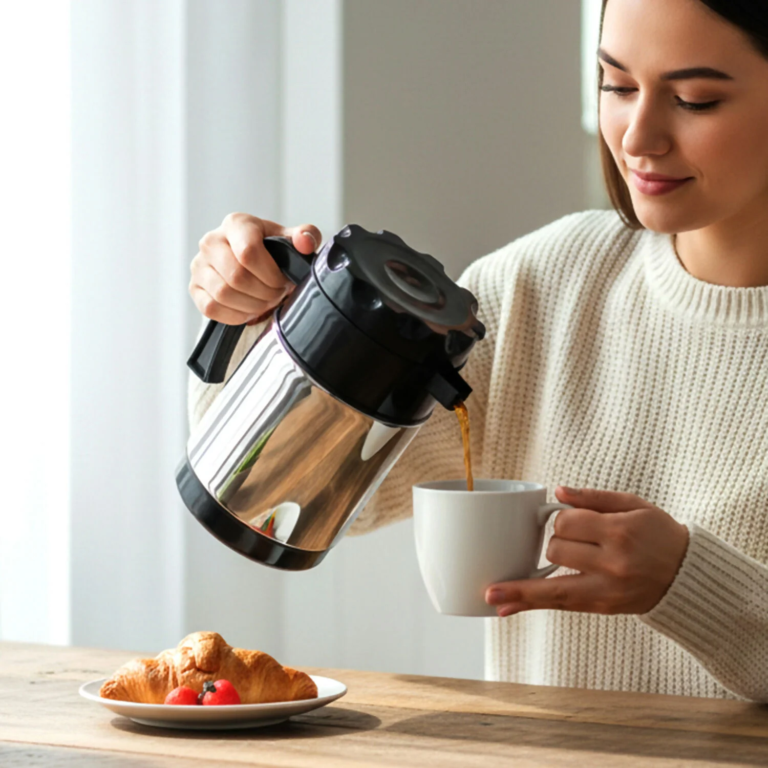 Stainless Steel Insulated Tea & Coffee Kettle with Handle and Pour Spout - Image 2