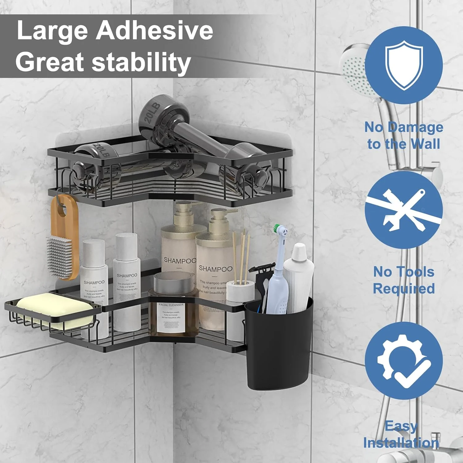 Iron Coating Self-Adhesive Corner Shelf Organizer (2 Pc) - Image 6