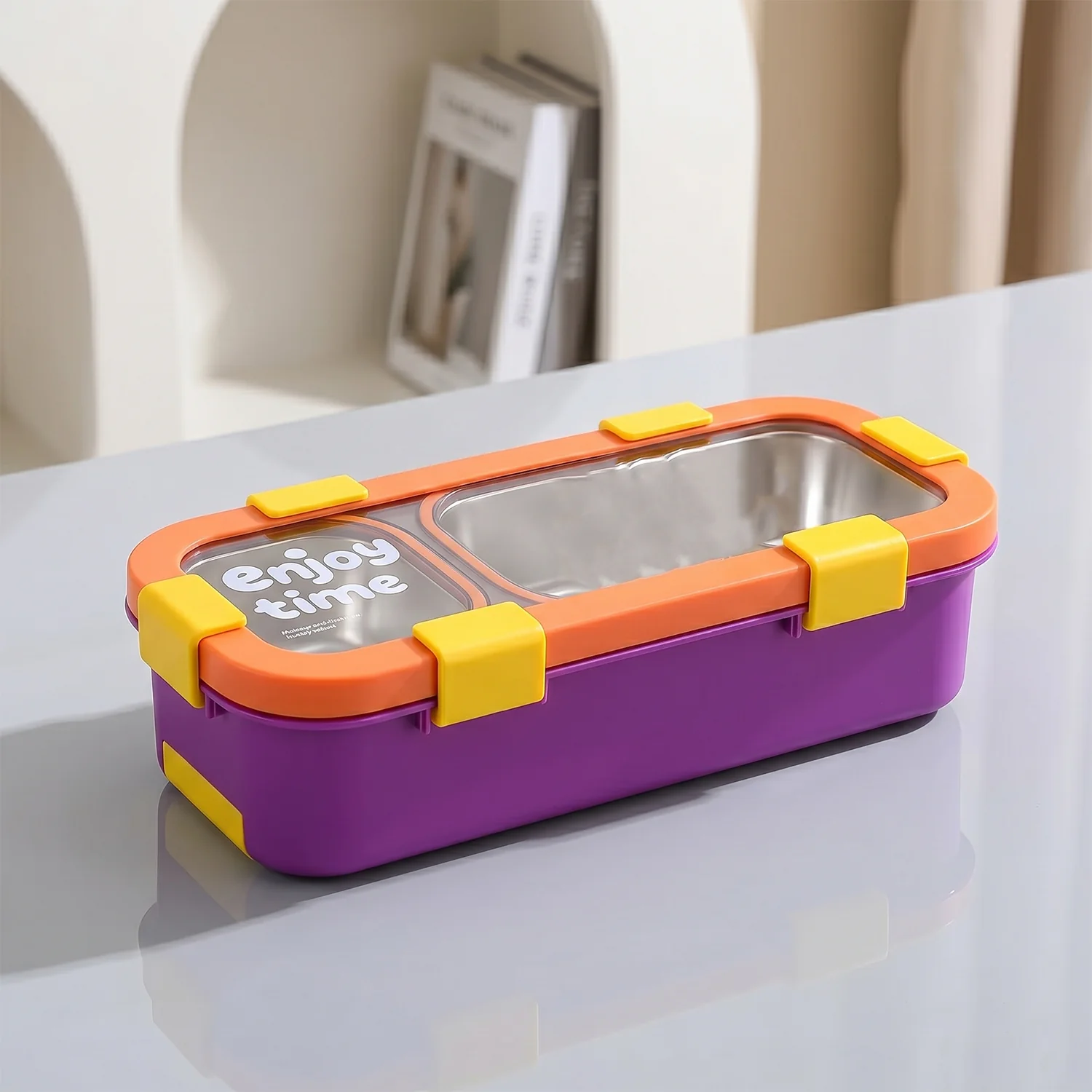 Stainless Steel Leak-Proof Lunch Box with 2 Compartments With Spoon & fork - Image 3