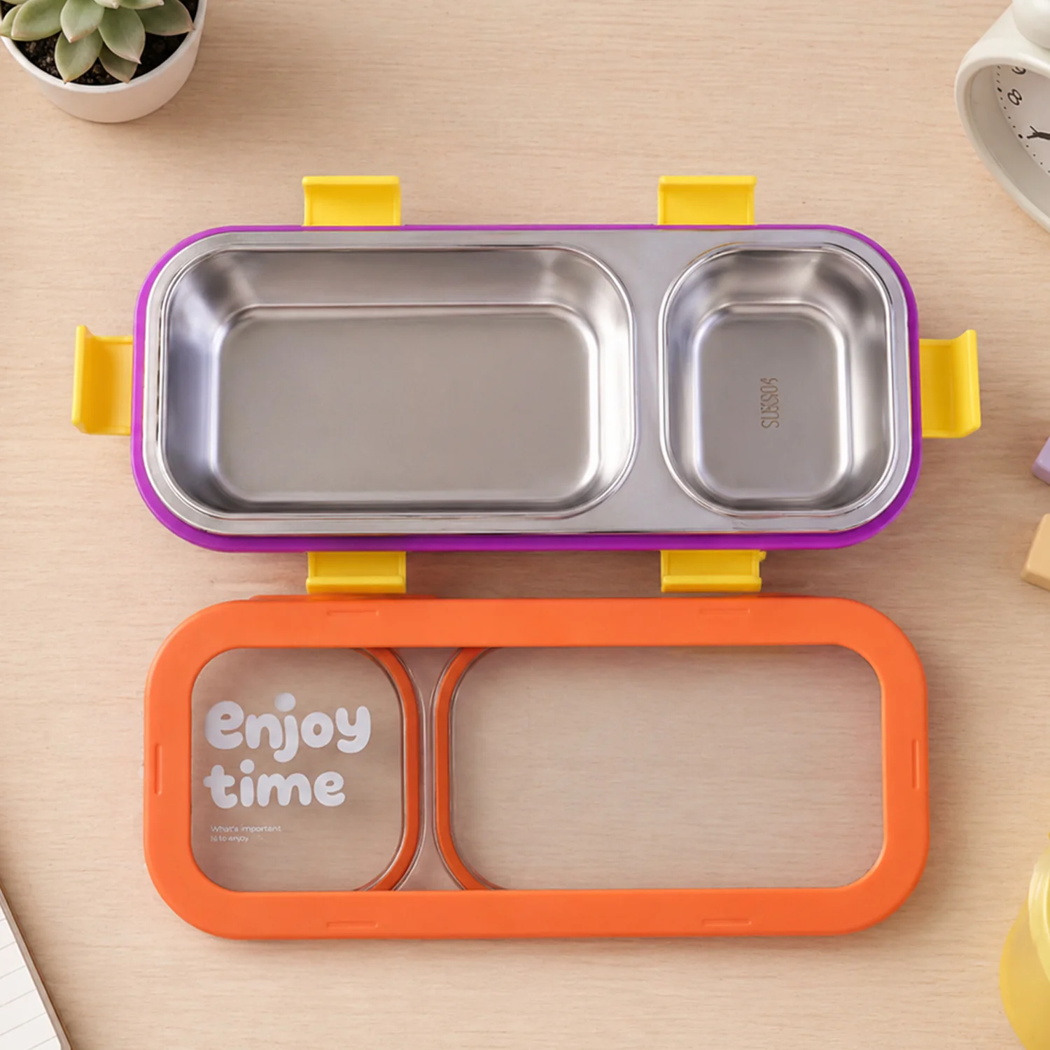 Stainless Steel Leak-Proof Lunch Box with 2 Compartments With Spoon & fork - Image 5