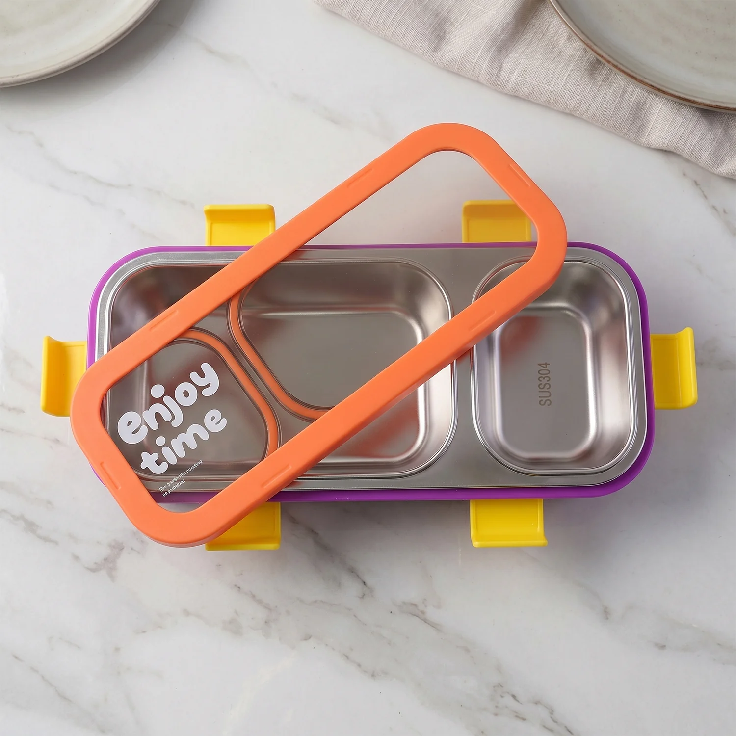 Stainless Steel Leak-Proof Lunch Box with 2 Compartments With Spoon & fork - Image 7