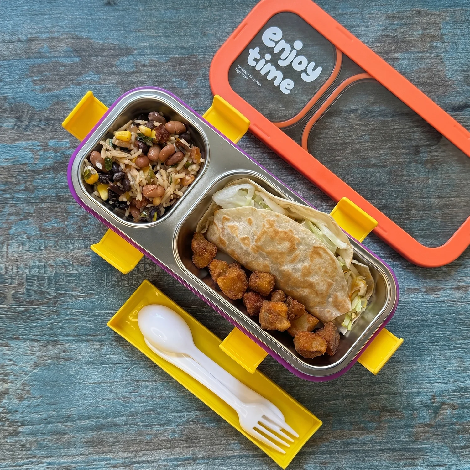 Stainless Steel Leak-Proof Lunch Box with 2 Compartments With Spoon & fork - Image 8