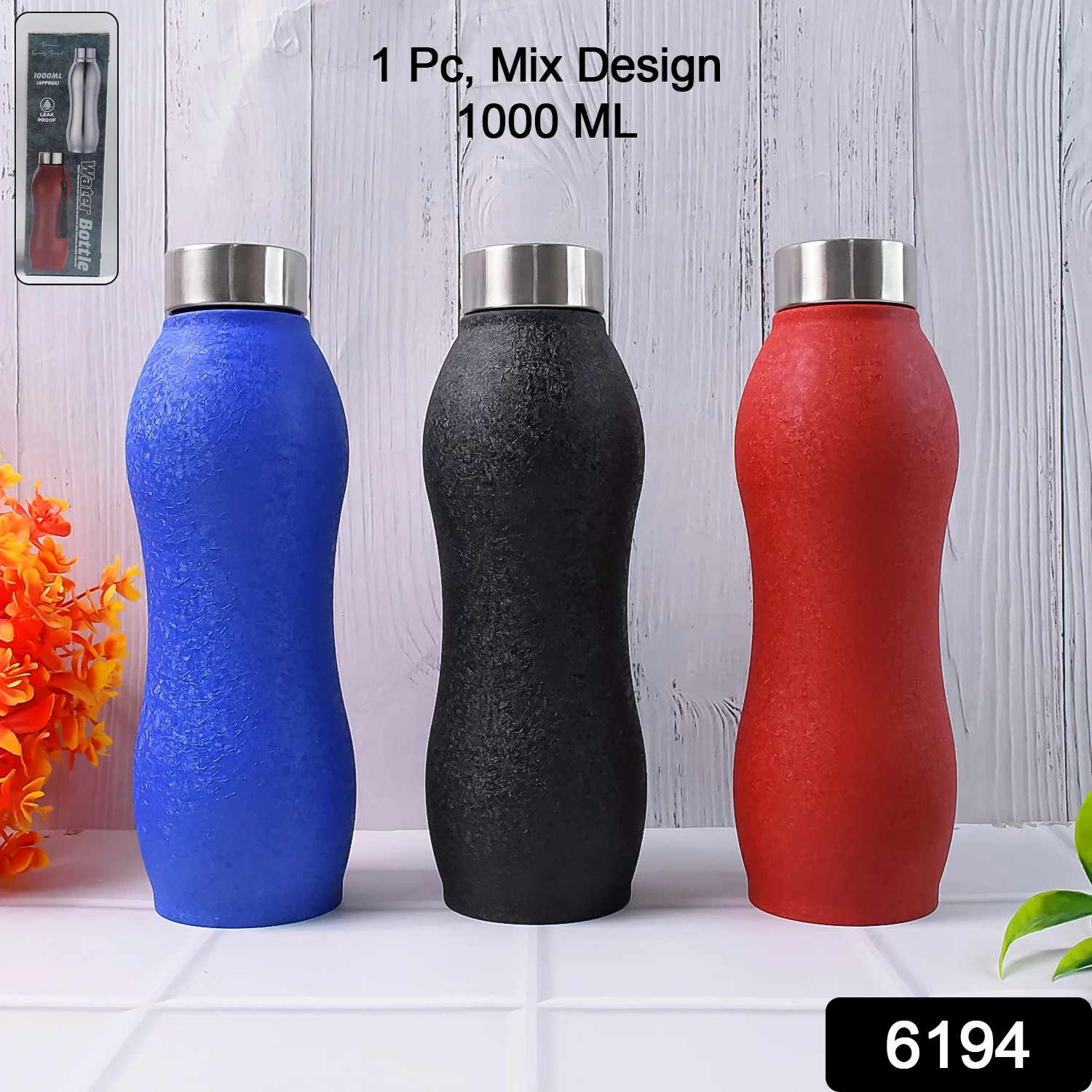 Stainless Steel Water Bottle (1000ML / Mix Colour / 1 Pc / Crocodile) - Image 2