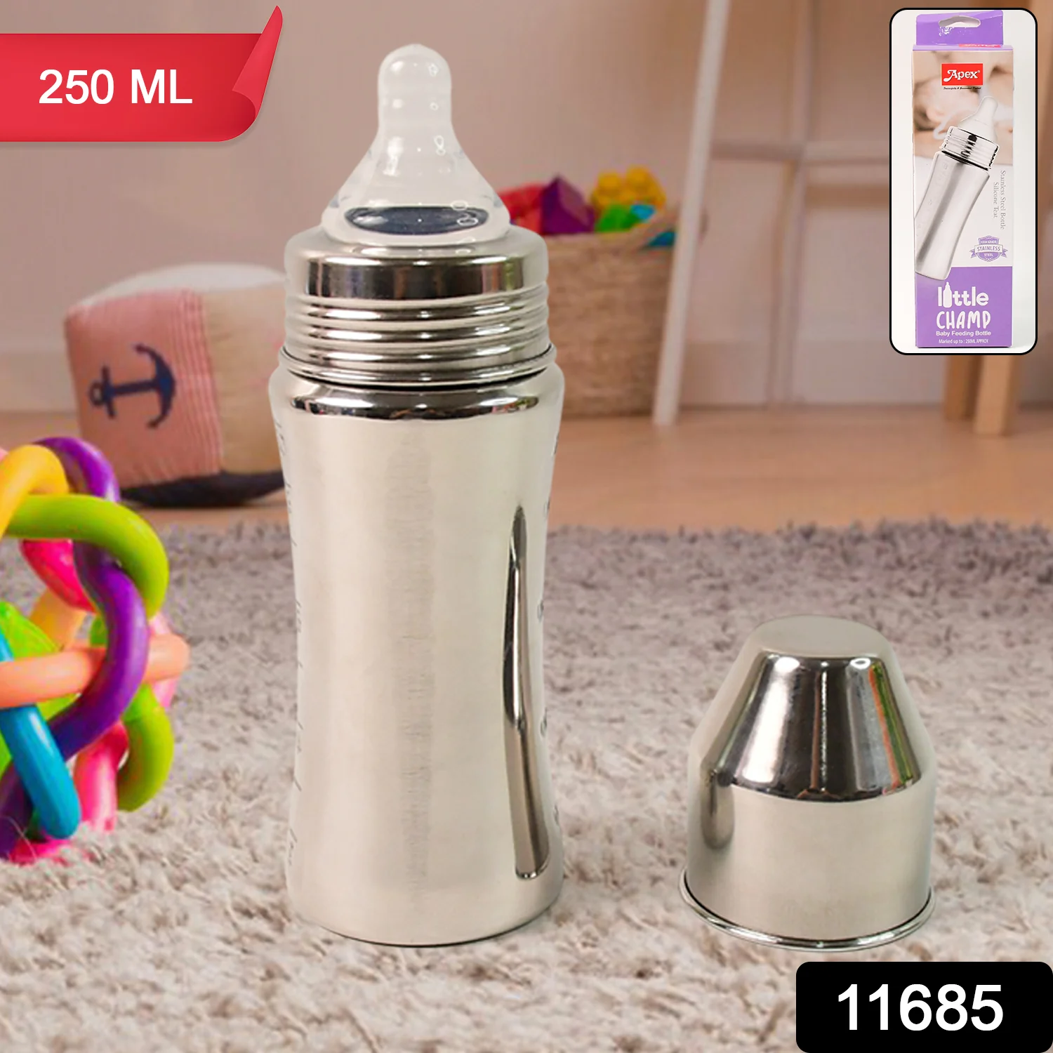Apex Stainless Steel Little Champ Baby Feeding Bottle  (250 ml) - Image 2