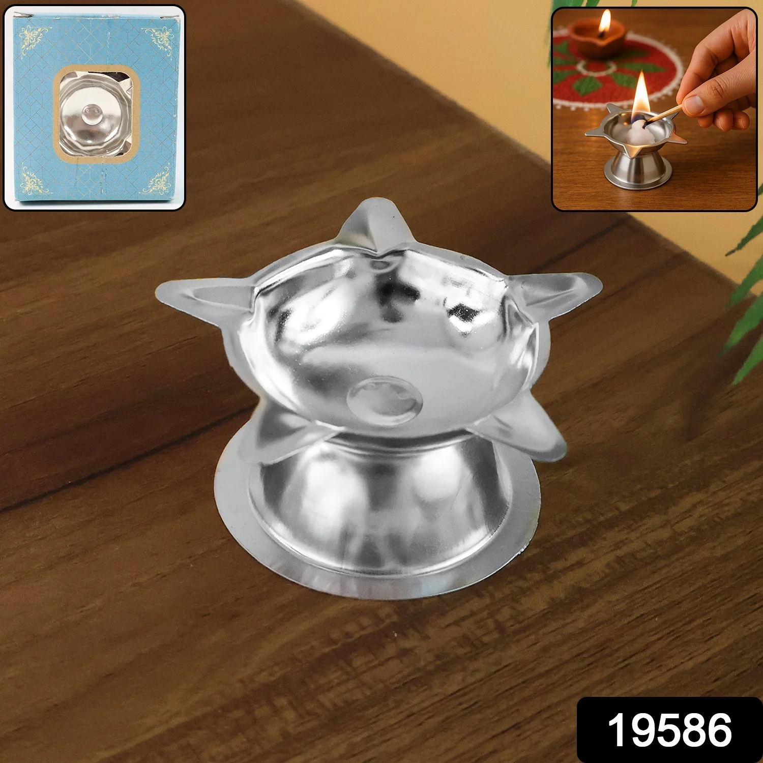 Stainless Steel Lotus Design Diya (1 Pc) - Image 2