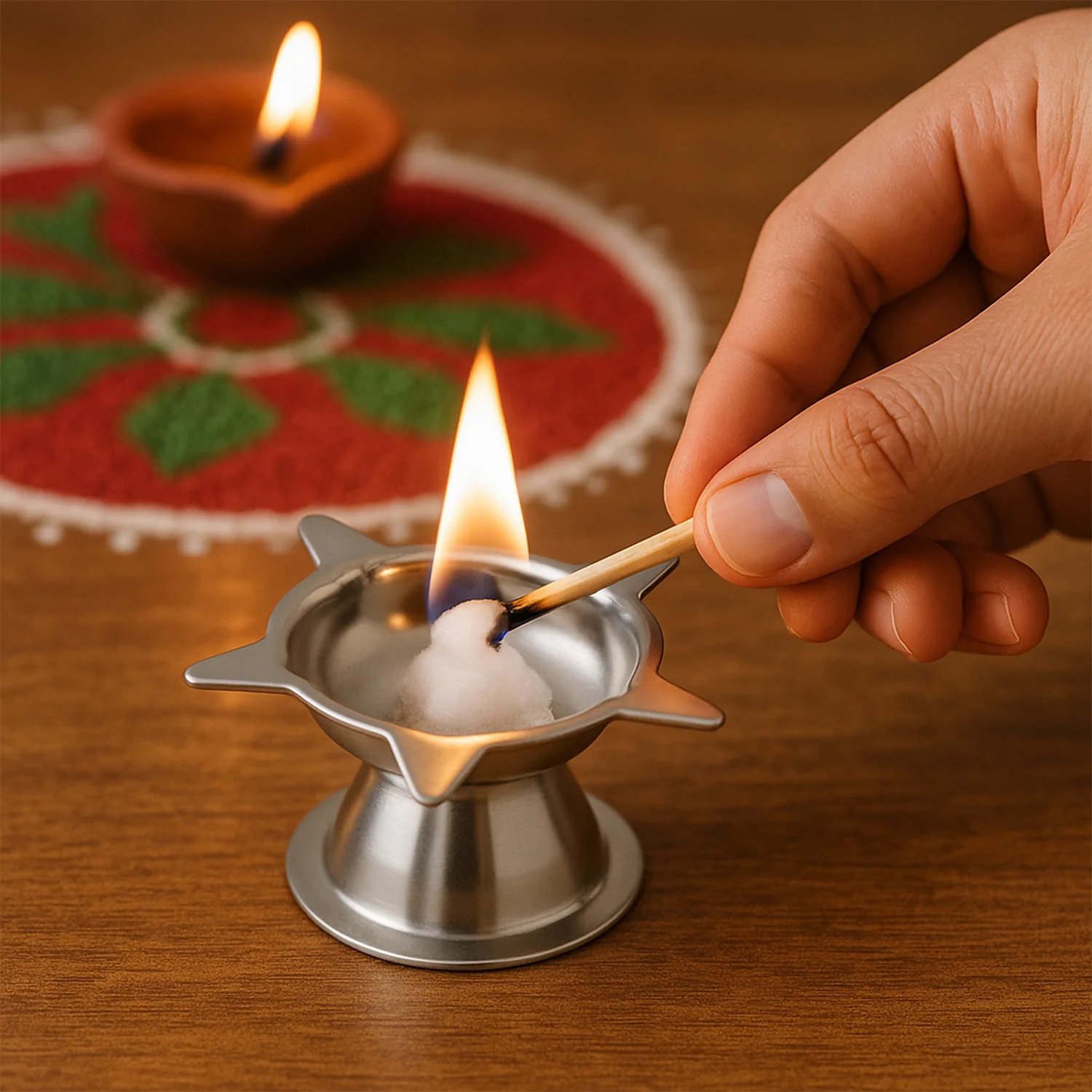Stainless Steel Lotus Design Diya (1 Pc) - Image 4