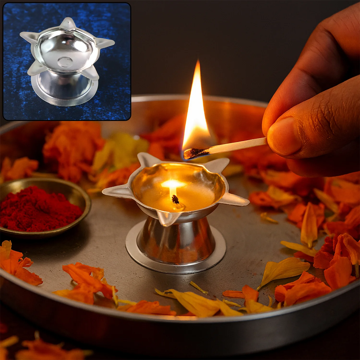 Stainless Steel Lotus Design Diya (1 Pc) - Image 8