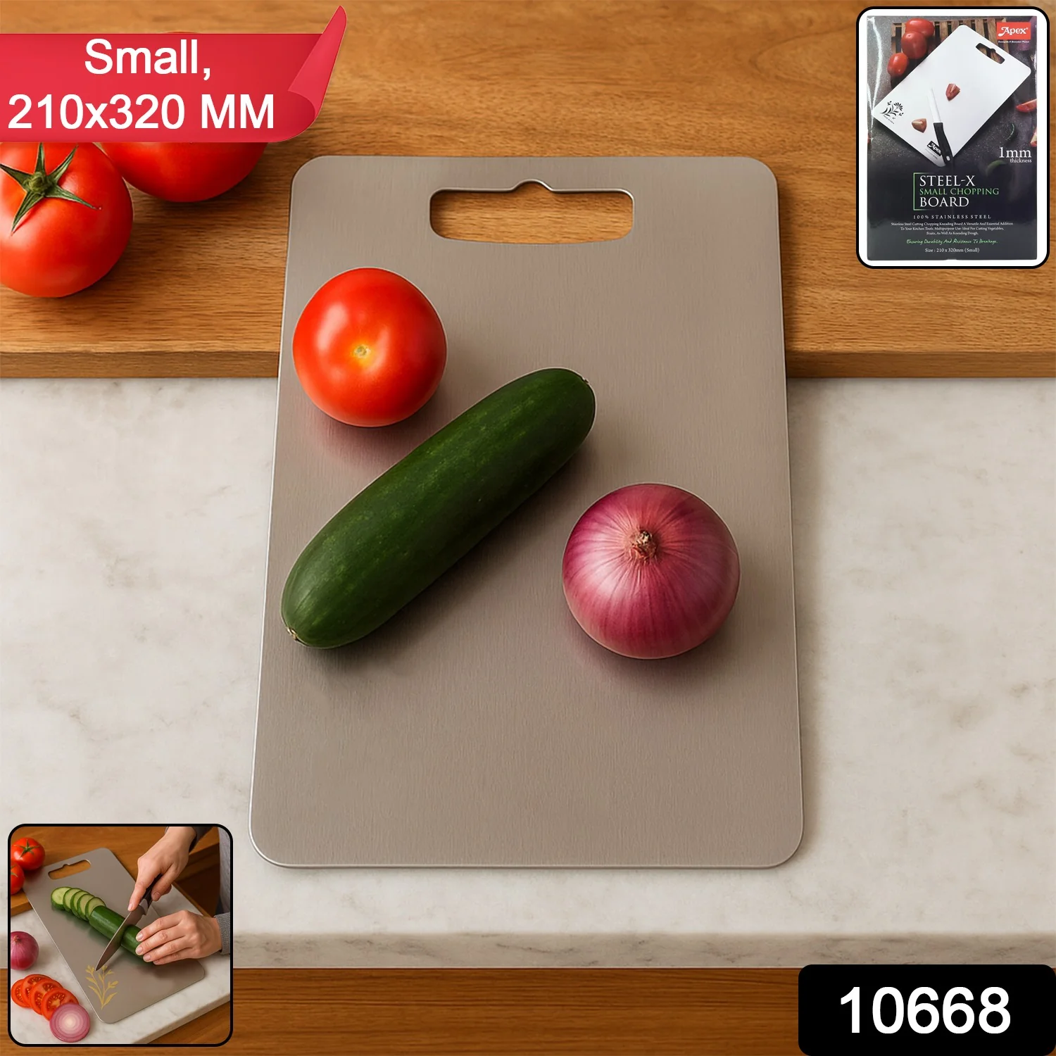 Apex Stainless Steel Multipurpose Small Chopping Cutting Board (210x320mm / 1 Pc) - Image 2