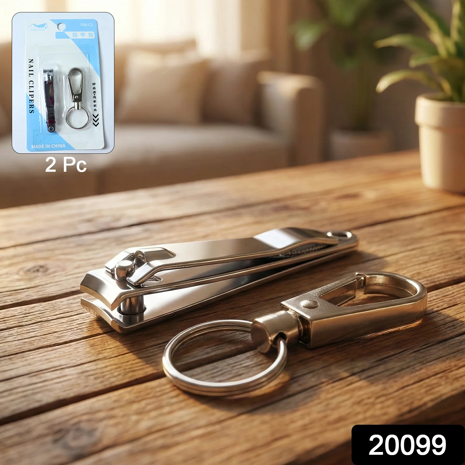 Stainless Steel Nail Clipper Set with Keychain Holder (2 Pc) - Image 2