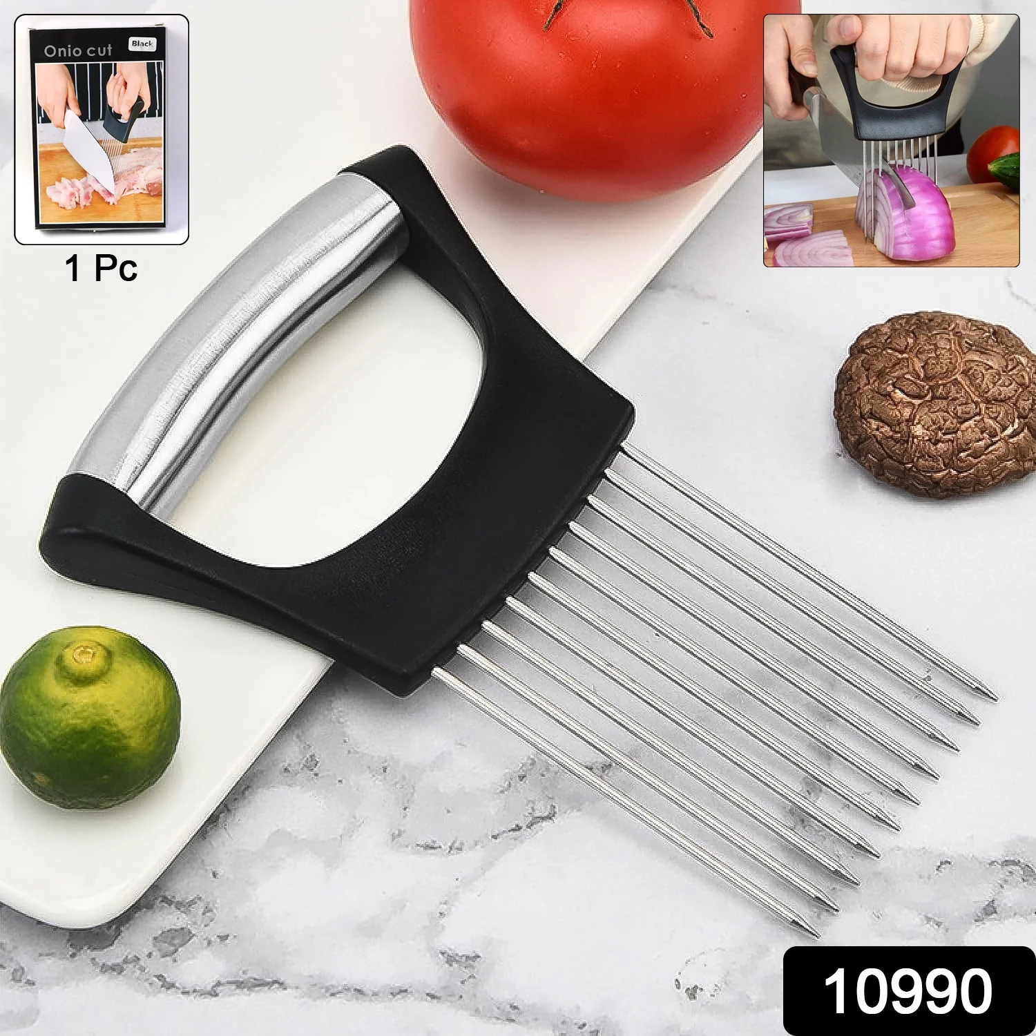 Stainless Steel Onion Cutter & Vegetable Slicer Holder Tool (1 Pc) - Image 2