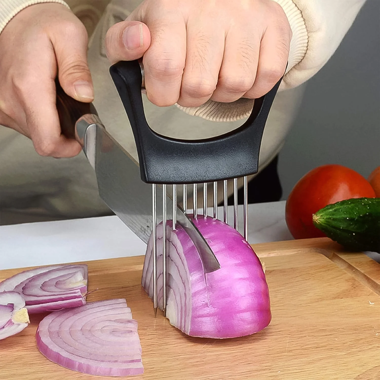 Stainless Steel Onion Cutter & Vegetable Slicer Holder Tool (1 Pc) - Image 7