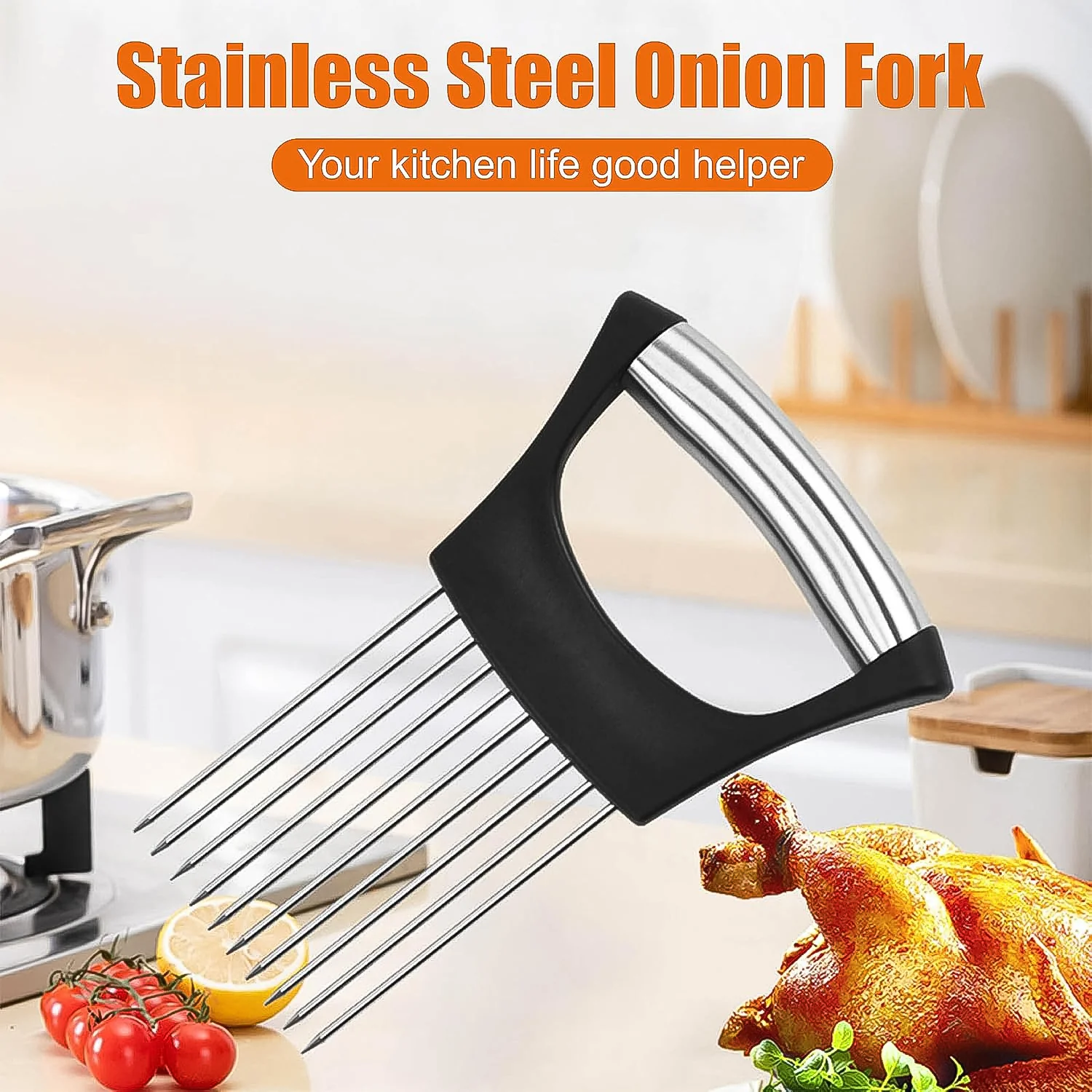 Stainless Steel Onion Cutter & Vegetable Slicer Holder Tool (1 Pc) - Image 8