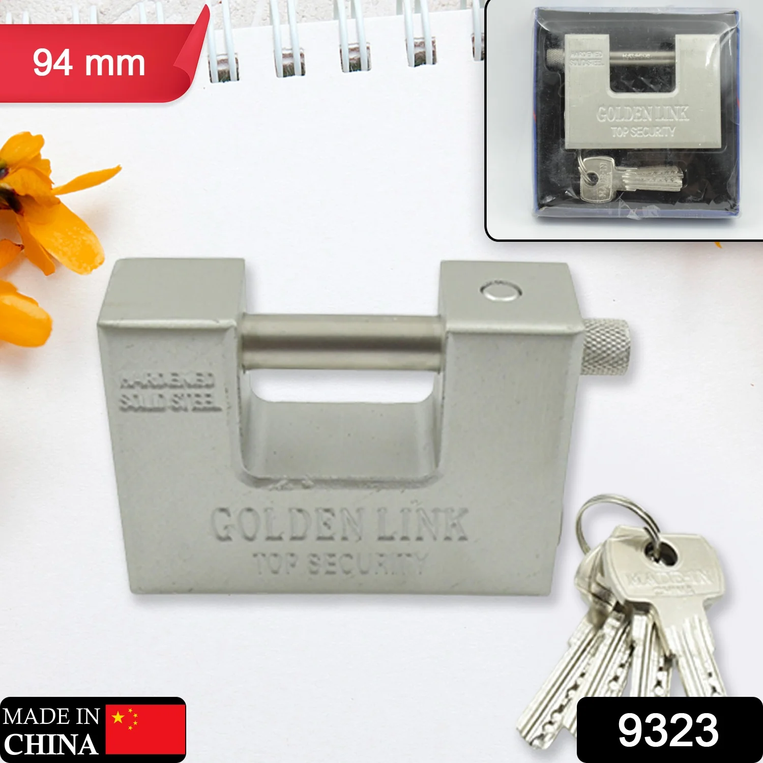 94mm Stainless Steel Padlock: Rectangular, Hardened Steel, 5 Keys - Image 2