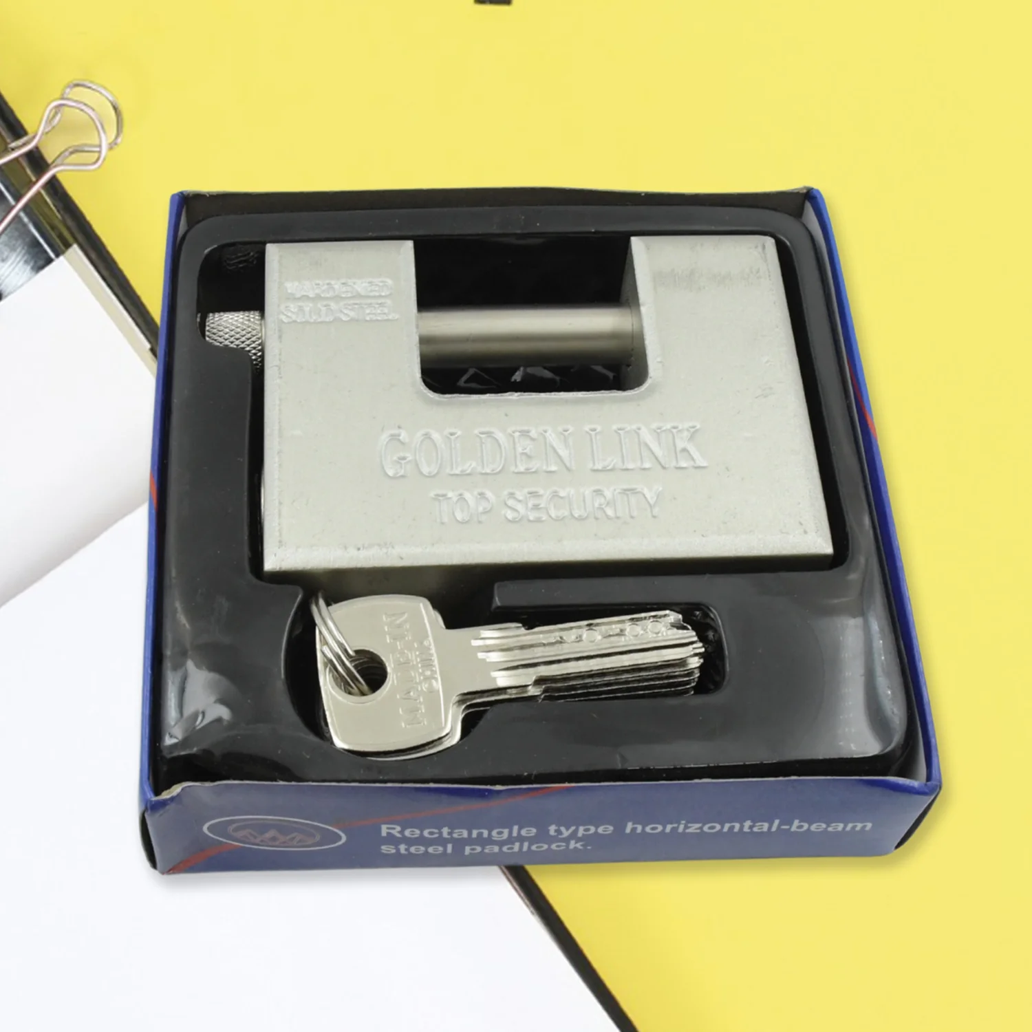 94mm Stainless Steel Padlock: Rectangular, Hardened Steel, 5 Keys - Image 4