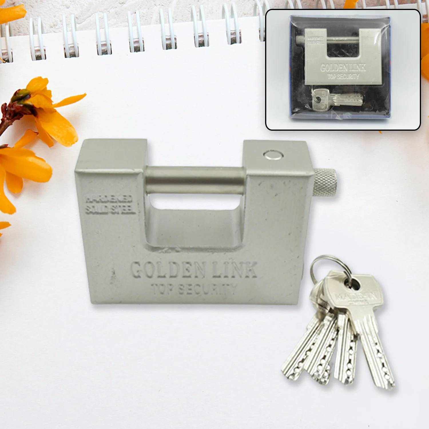 94mm Stainless Steel Padlock: Rectangular, Hardened Steel, 5 Keys - Image 6