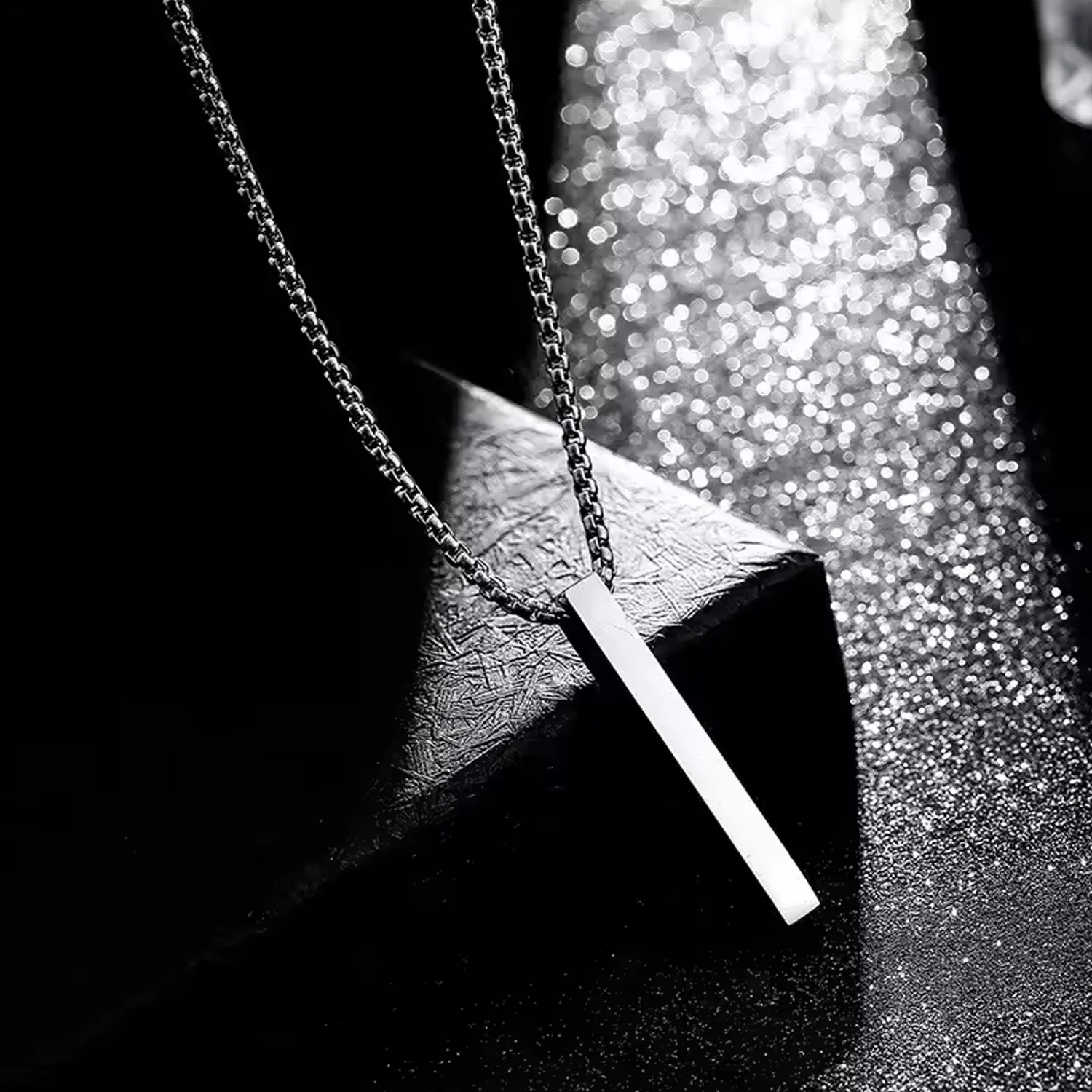 Stainless Steel Plain Stick Shape Locket With Chain (1 Pc) - Image 4