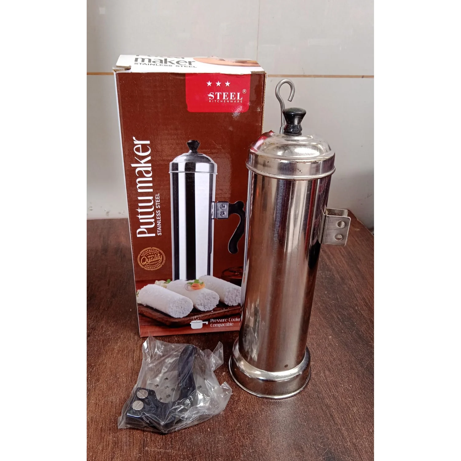 Puttu Maker Set with Steamer Plate & Pressure Cooker Top, Stainless Steel - Image 10