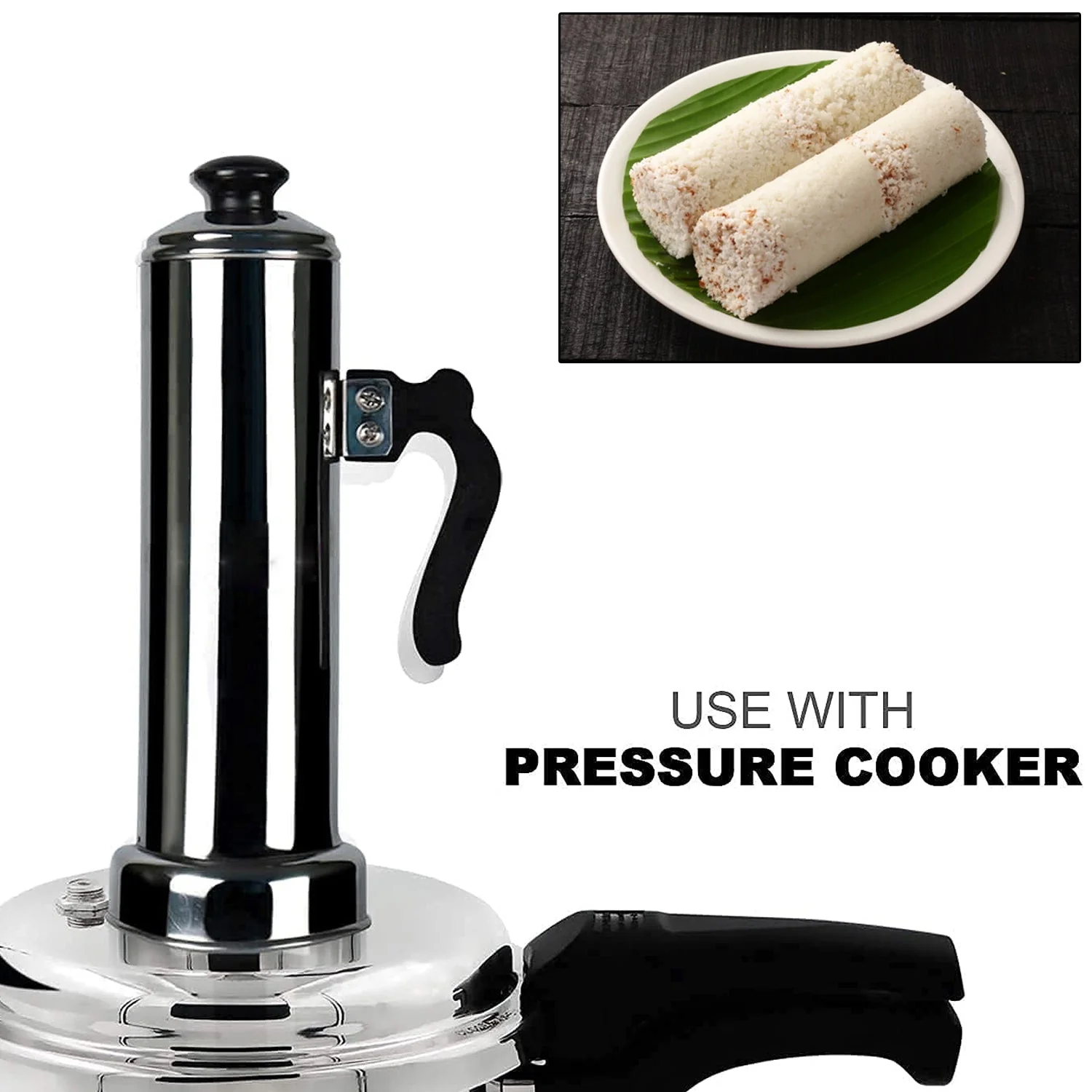 Puttu Maker Set with Steamer Plate & Pressure Cooker Top, Stainless Steel - Image 7