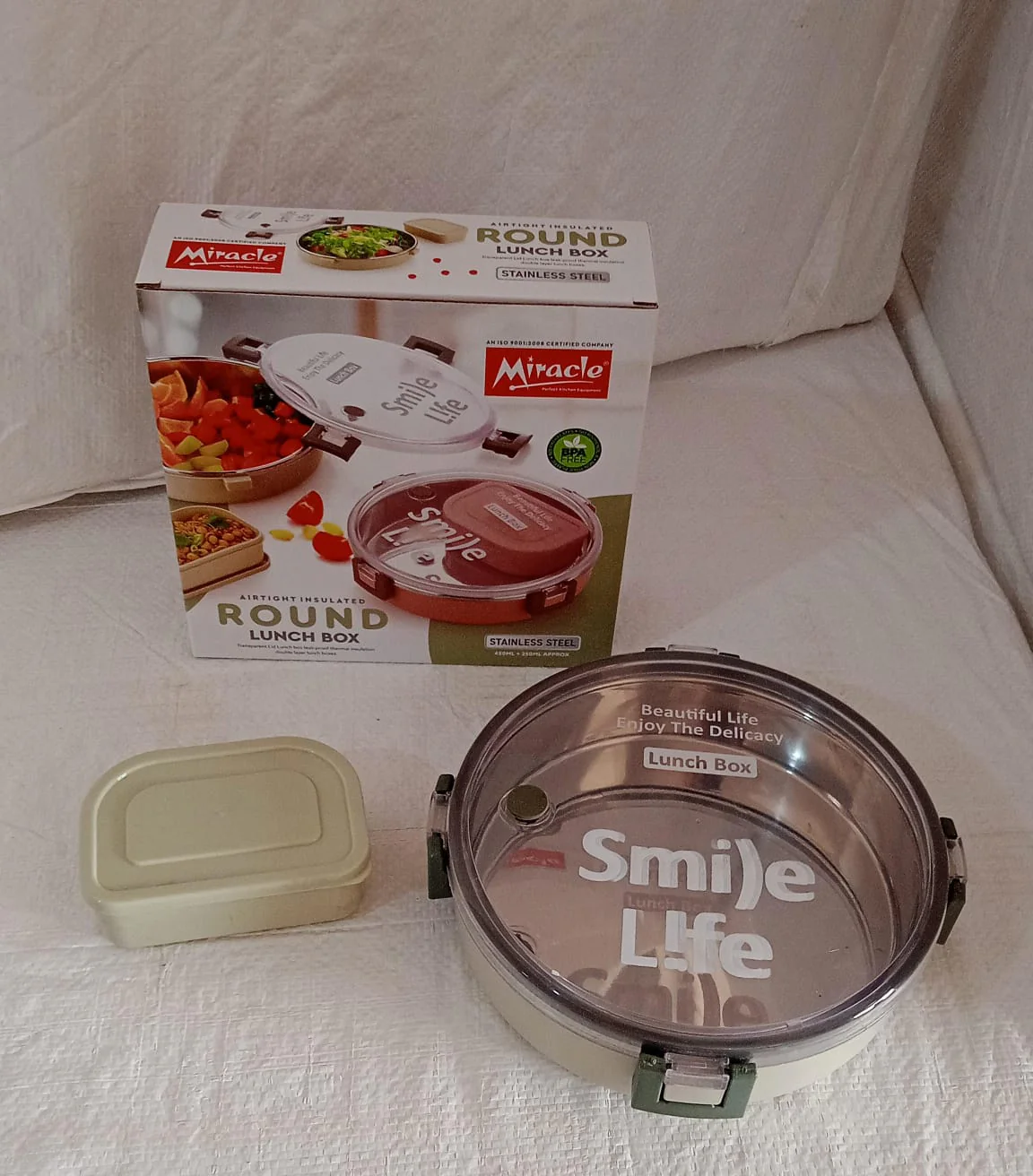 Miracle Stainless Steel Round Lunch Box (450 ML + 250 ML Approx) - Image 7