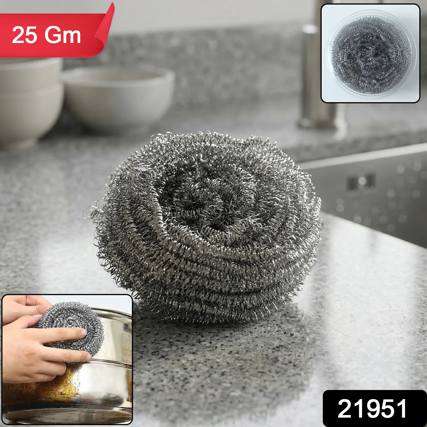 Stainless Steel Scrubber for Kitchen (1 Pc, 25 Gm) - Image 2