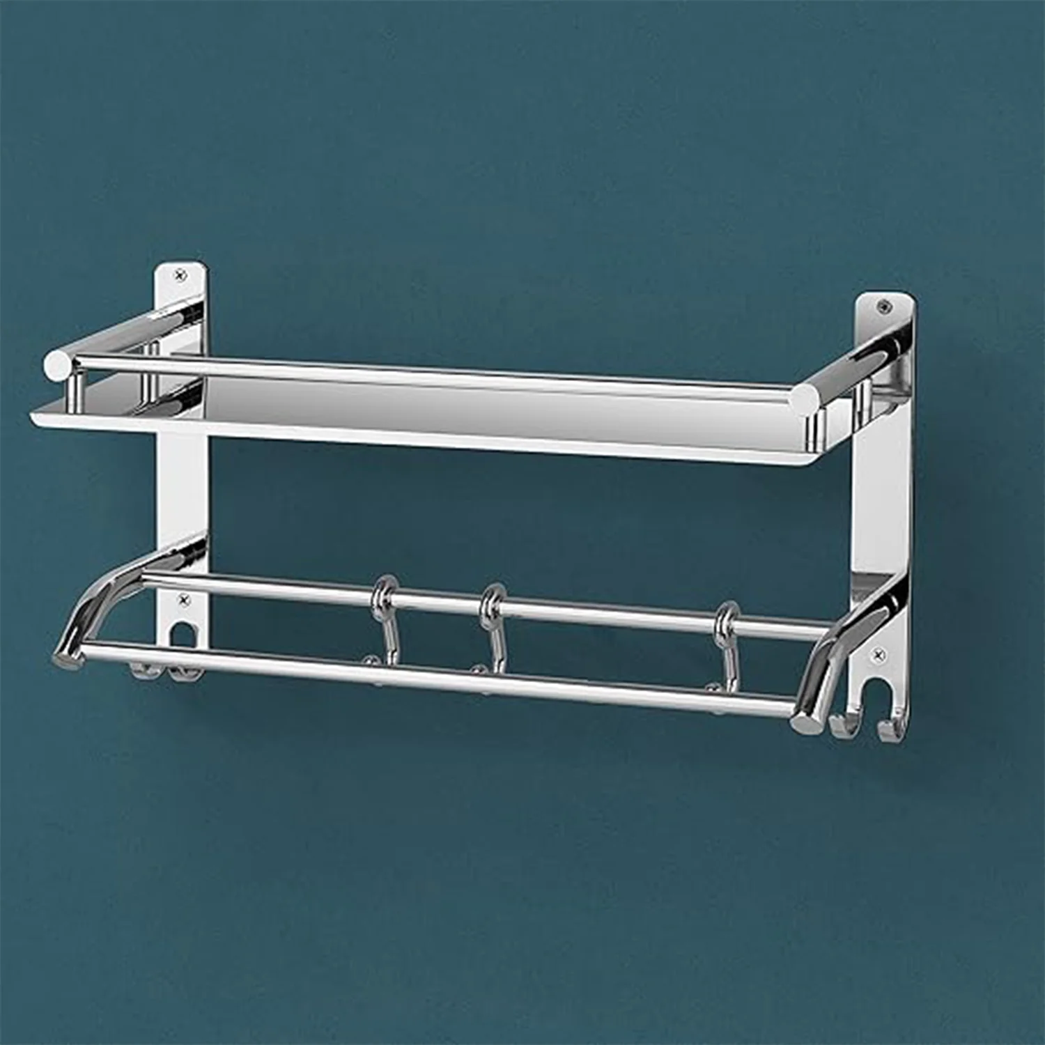 Stainless Steel Single Hook Wall-Mount Multipurpose 2 Tier Shelf - Image 4