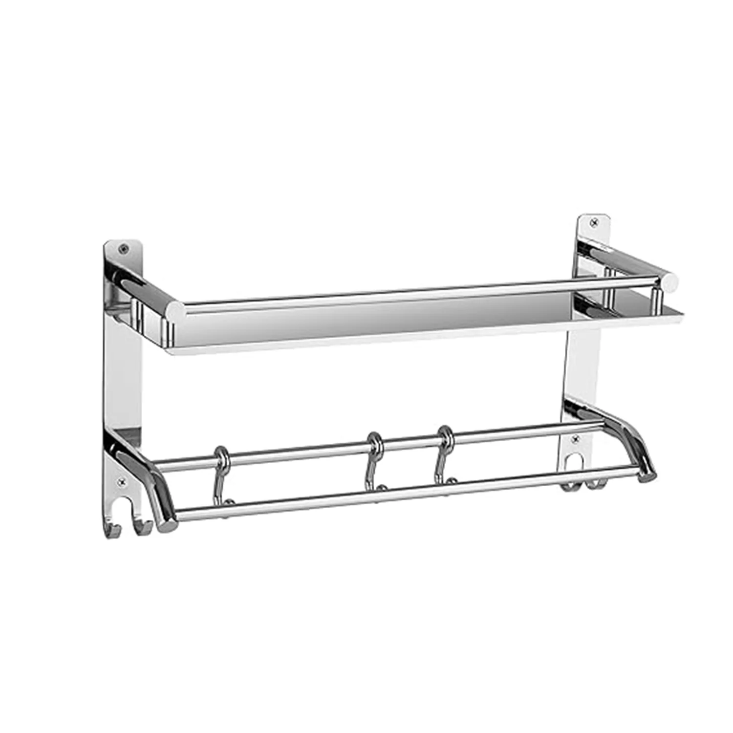 Stainless Steel Single Hook Wall-Mount Multipurpose 2 Tier Shelf - Image 5