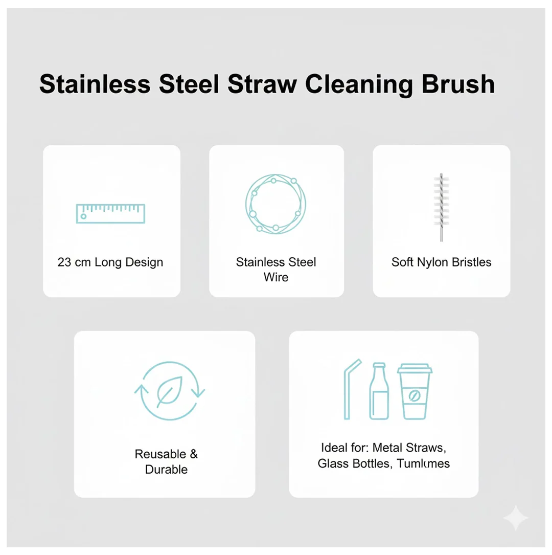 Stainless Steel Straw Cleaning Brush Drinking Pipe, 23Cm 1 pcs - Image 3
