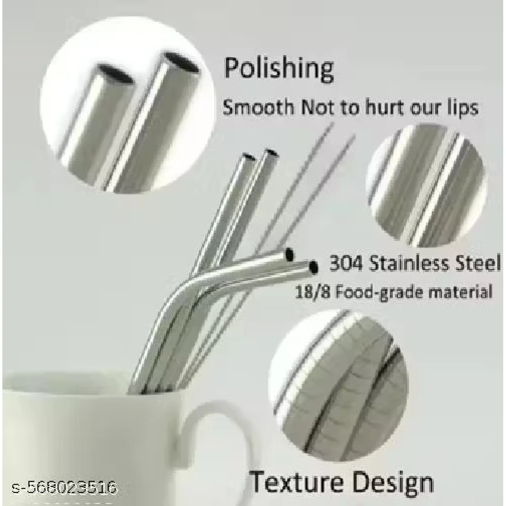 Set of 4 Stainless Steel Straws & Brush (2 Straight straws, 2 Bent straws, 1 Brush) - Image 3