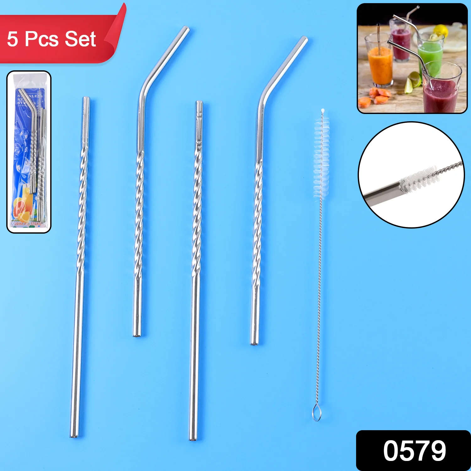 Set of 4 Stainless Steel Straws & Brush (2 Straight straws, 2 Bent straws, 1 Brush) - Image 8