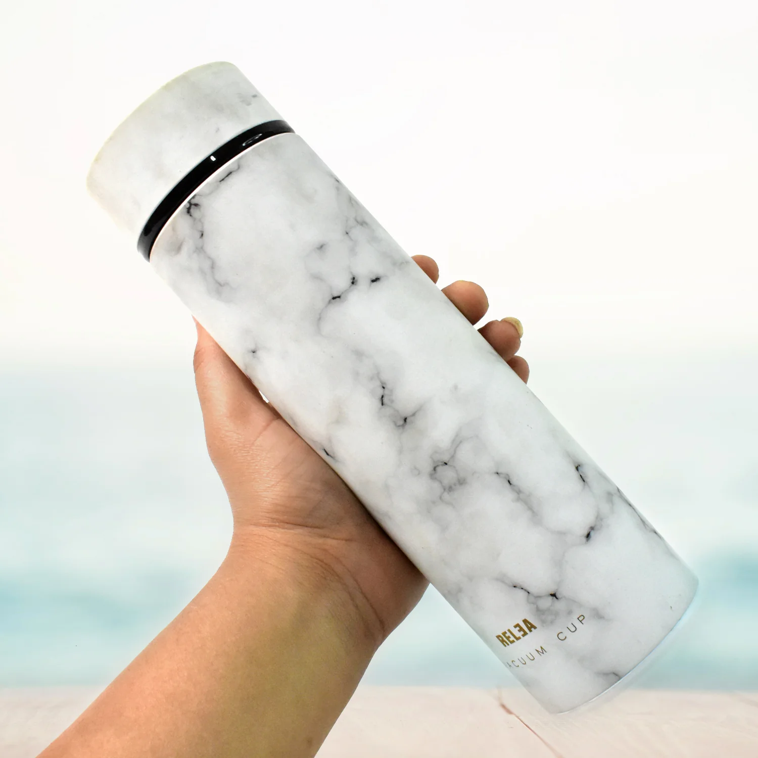 Stainless Steel Temperature Insulated Water Bottle With Marble Pattern (500ml Approx) - Image 4