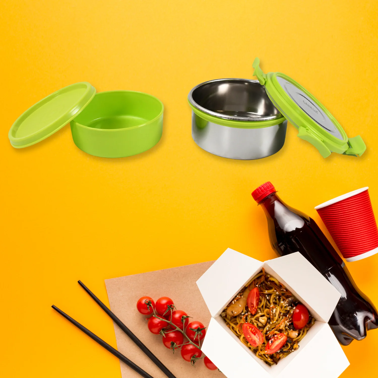 Stainless Steel Tiffin Lunch Box Container / Dabba with 4 Side Clip Lock Lid - Image 3