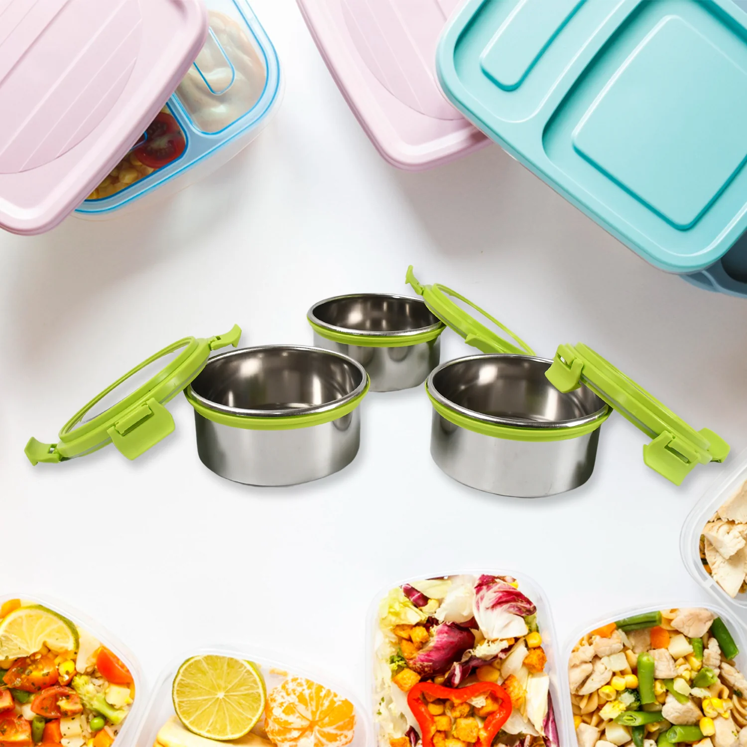 Stainless Steel Tiffin Lunch Box Container / Dabba with 4 Side Clip Lock Lid - Image 5