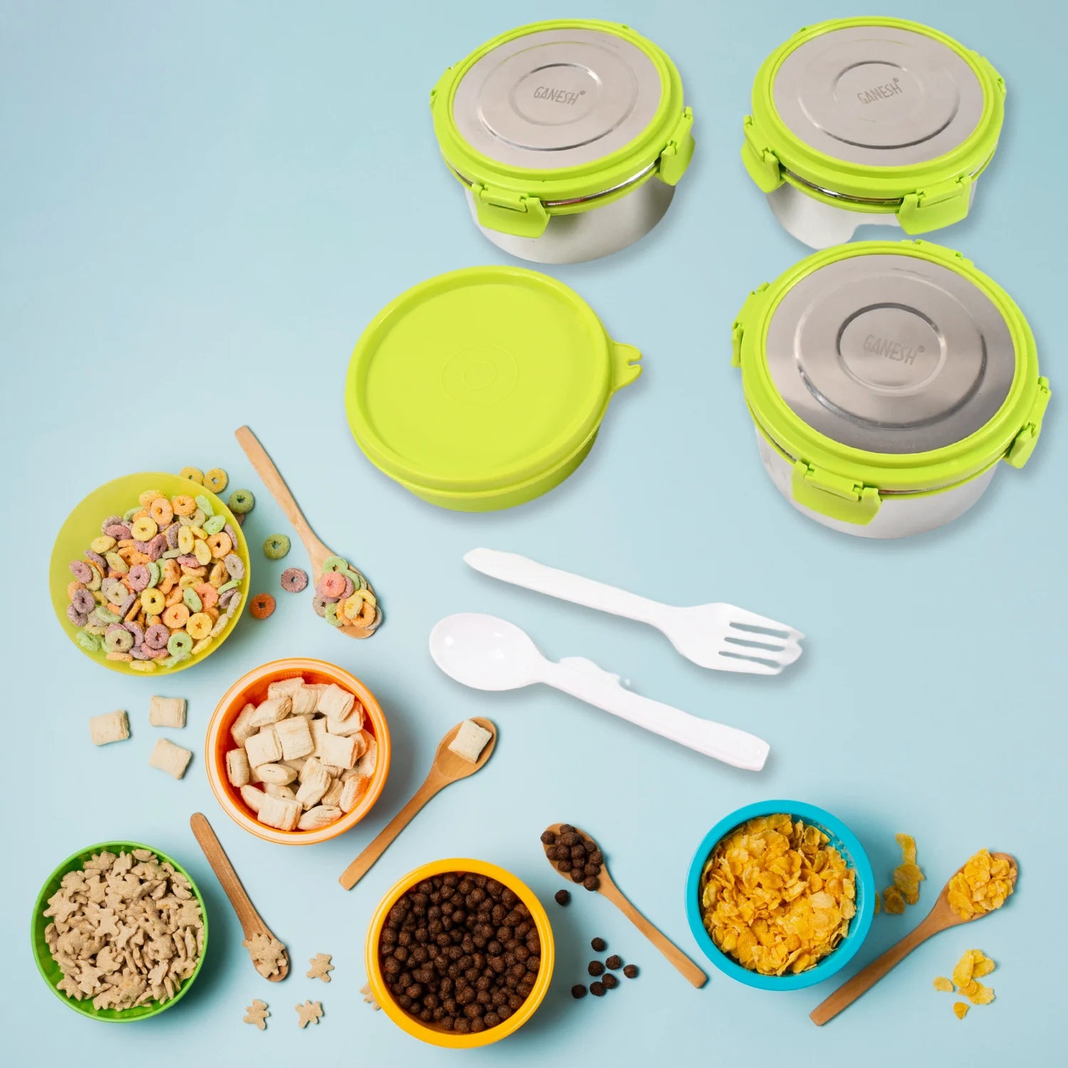 Stainless Steel Tiffin Lunch Box Container / Dabba with 4 Side Clip Lock Lid - Image 6