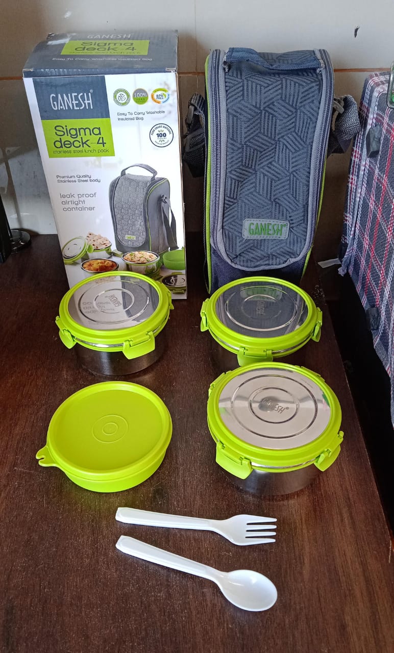 Stainless Steel Tiffin Lunch Box Container / Dabba with 4 Side Clip Lock Lid - Image 7