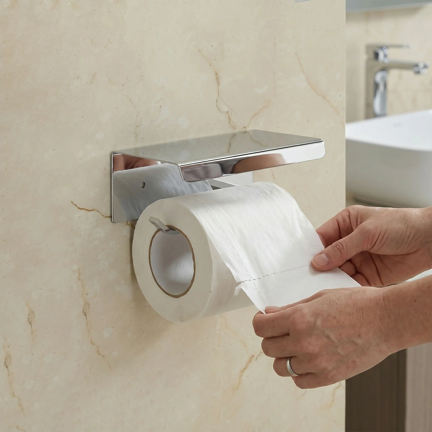 Stainless Steel Toilet Paper Holder with Shelf for Bathroom - Image 2