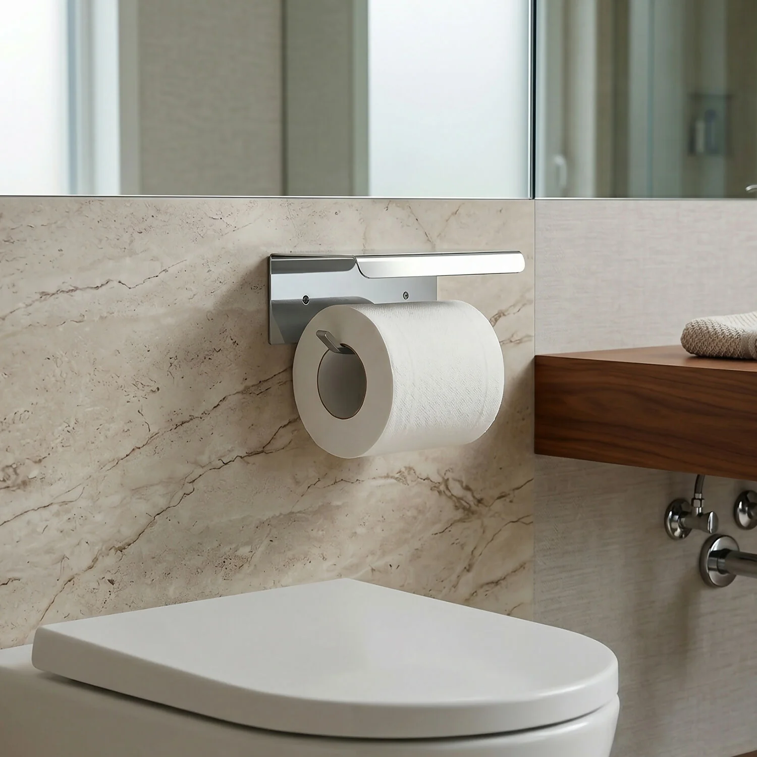 Stainless Steel Toilet Paper Holder with Shelf for Bathroom - Image 4