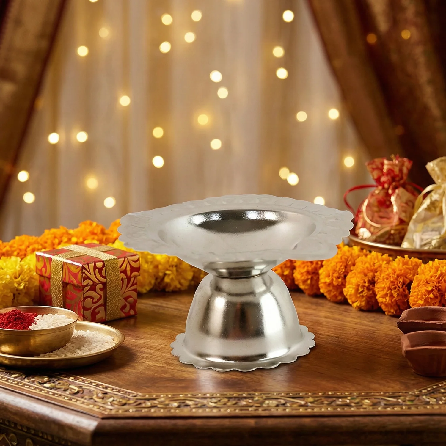 Stainless Steel Traditional Puja Diya Stand  (1 Pc) - Image 7