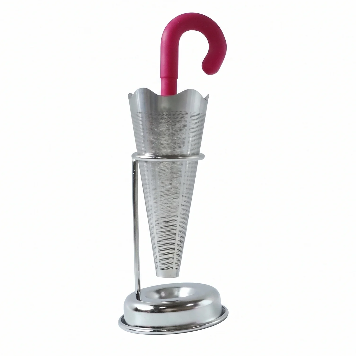 Stainless Steel Umbrella Tea Strainer with Stand Drip Tray Reusable Tea Infuser Filter (1 Pc) - Image 4