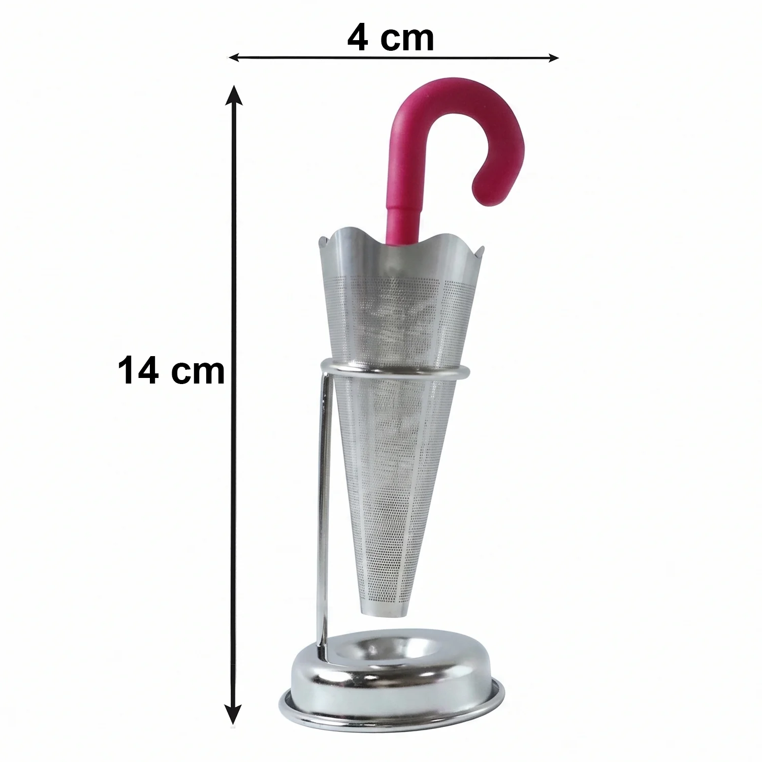 Stainless Steel Umbrella Tea Strainer with Stand Drip Tray Reusable Tea Infuser Filter (1 Pc) - Image 6