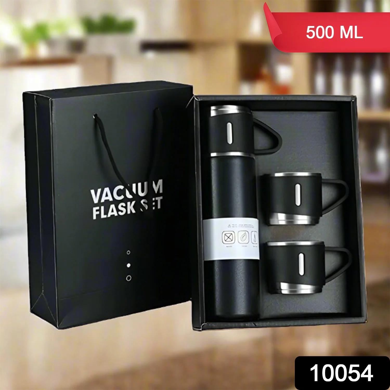 Stainless Steel Vacuum Flask Set with 3 Steel Cups Combo (500ml) - Image 2