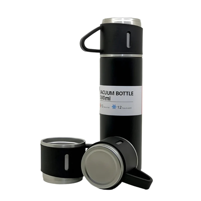 Stainless Steel Vacuum Flask Set with 3 Steel Cups Combo (500ml) - Image 4