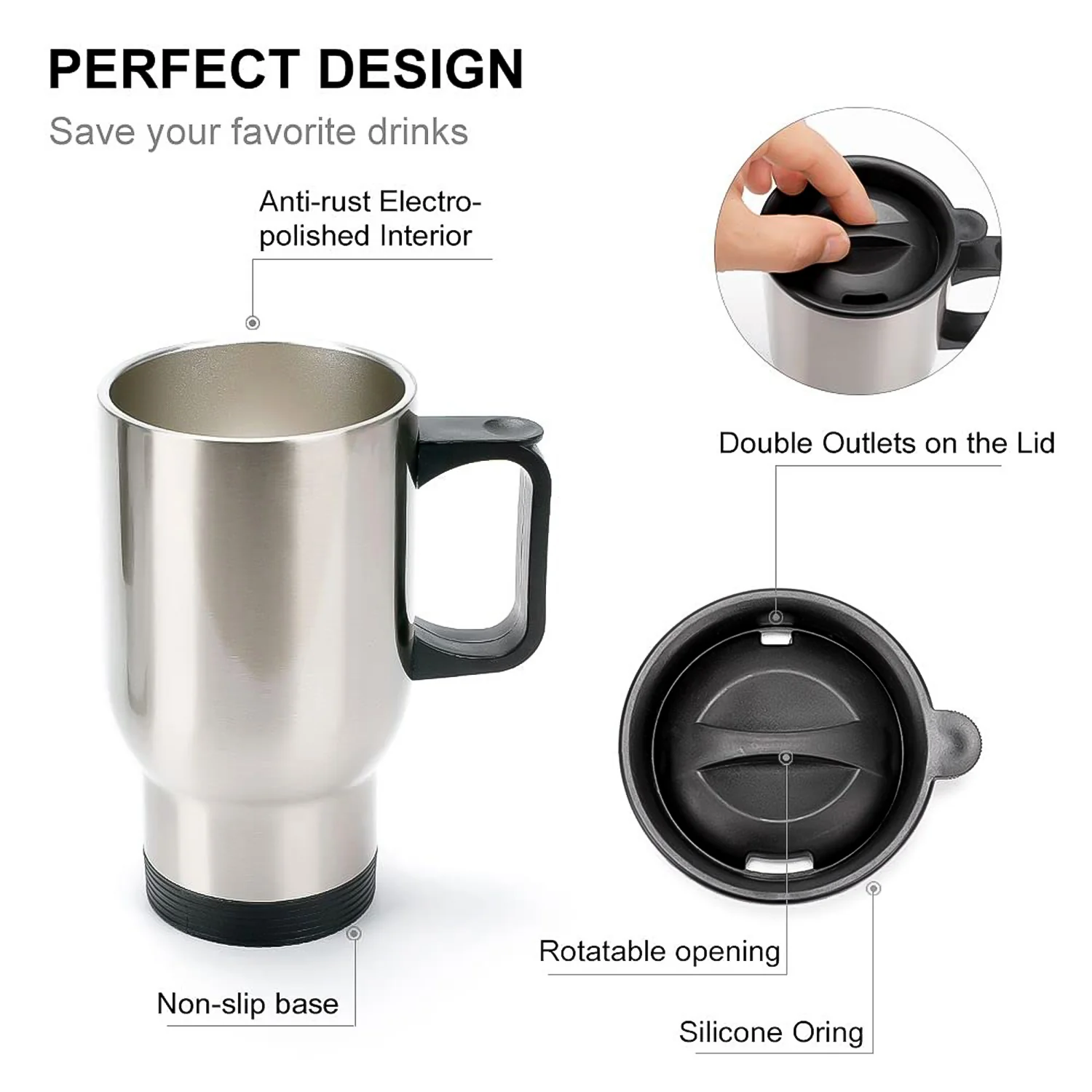 Stainless Steel Vacuum Glass Insulated Glass Coffee Cups, Tumbler (With Lid & Handle / 1 pc) - Image 6
