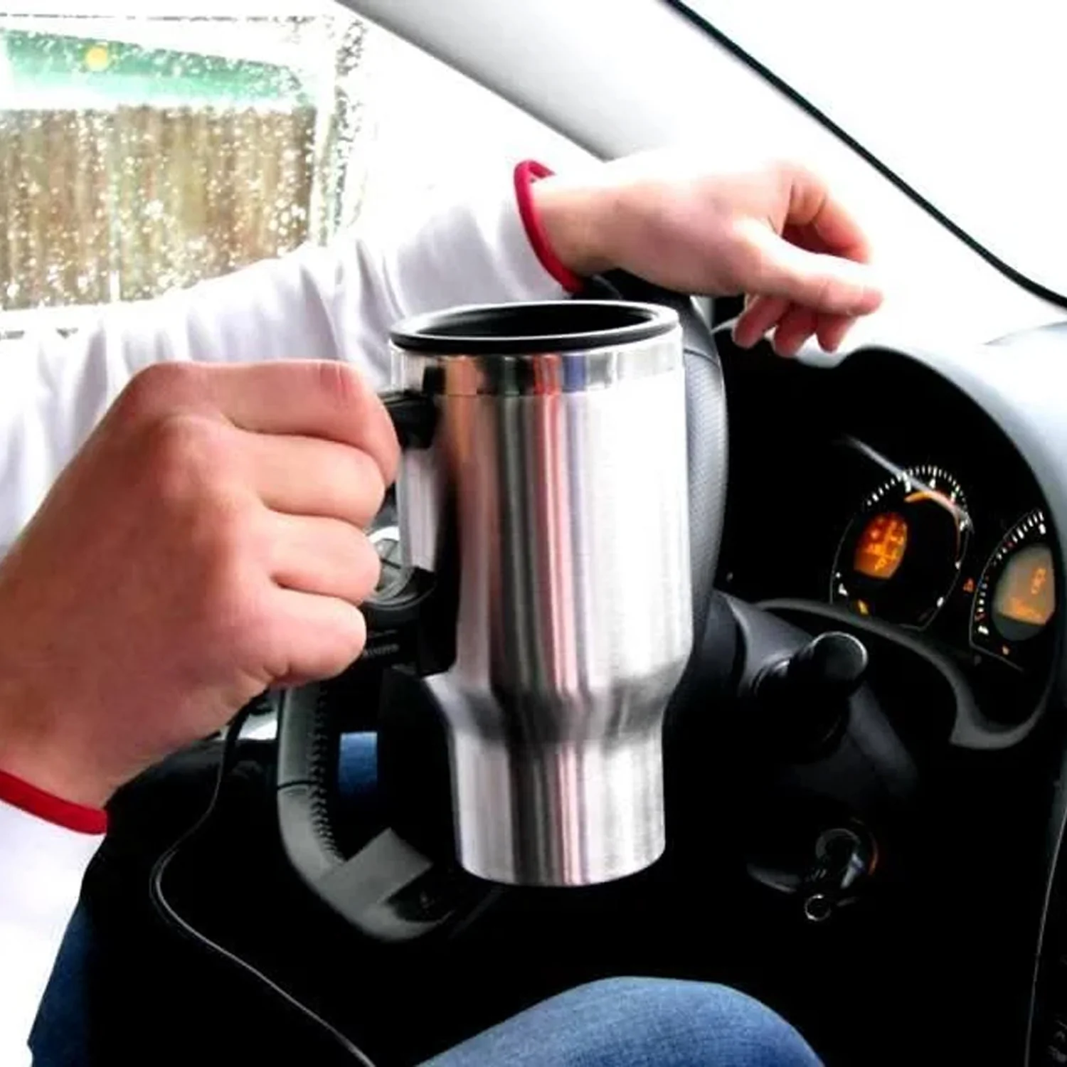 Stainless Steel Vacuum Glass Insulated Glass Coffee Cups, Tumbler (With Lid & Handle / 1 pc) - Image 8