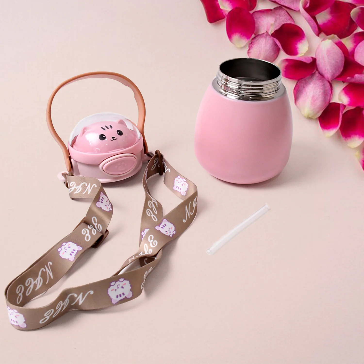 Stainless Steel Kitten / Bottle Vacuum Insulated Cup With Handle & Strap (700 ML) - Image 3