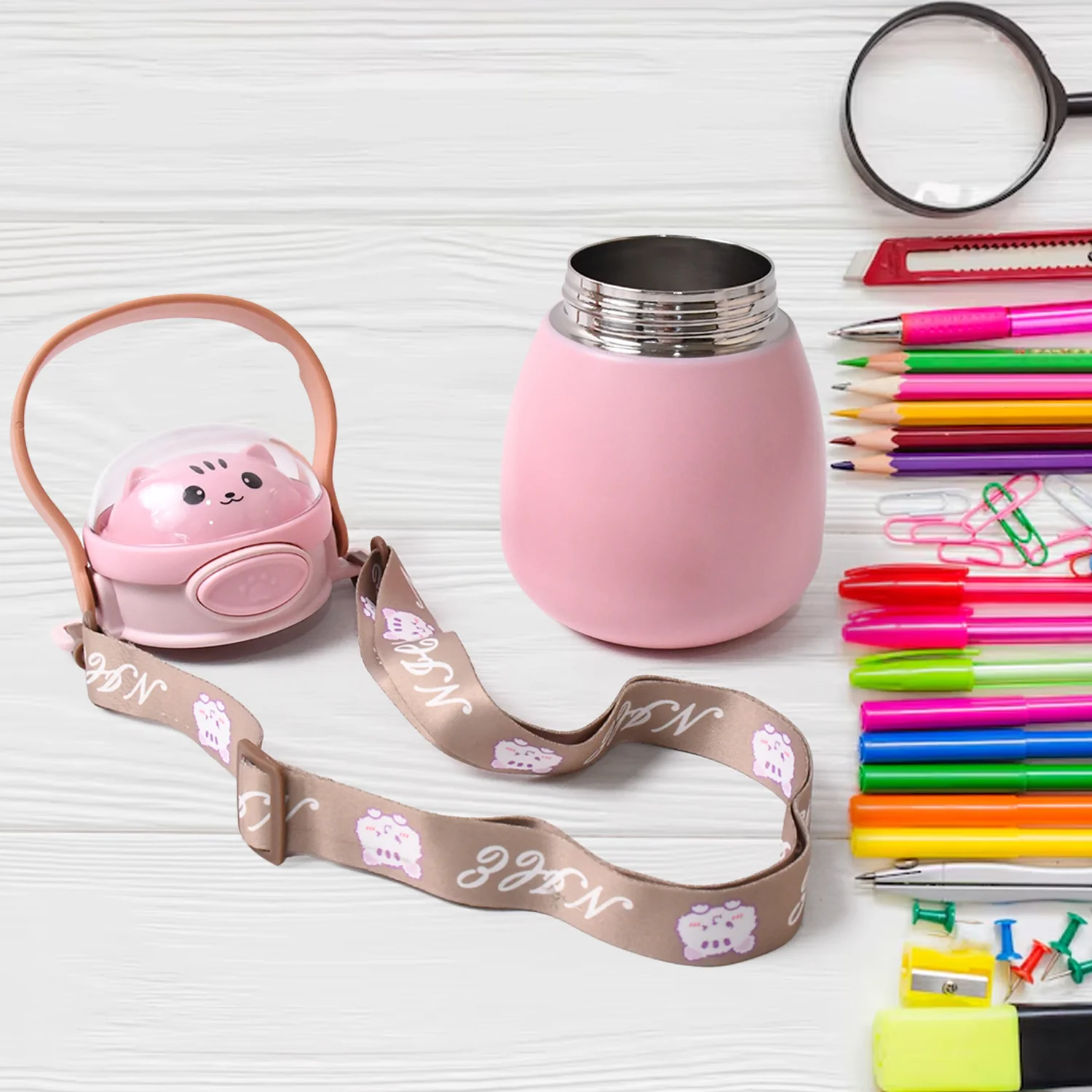 Stainless Steel Kitten / Bottle Vacuum Insulated Cup With Handle & Strap (700 ML) - Image 4